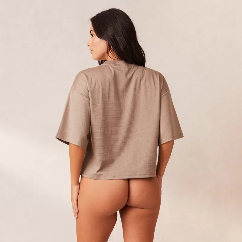 Sale Lounge Underwear Classic Fleece Oversized Schlafanzug Oberteil - Beige
