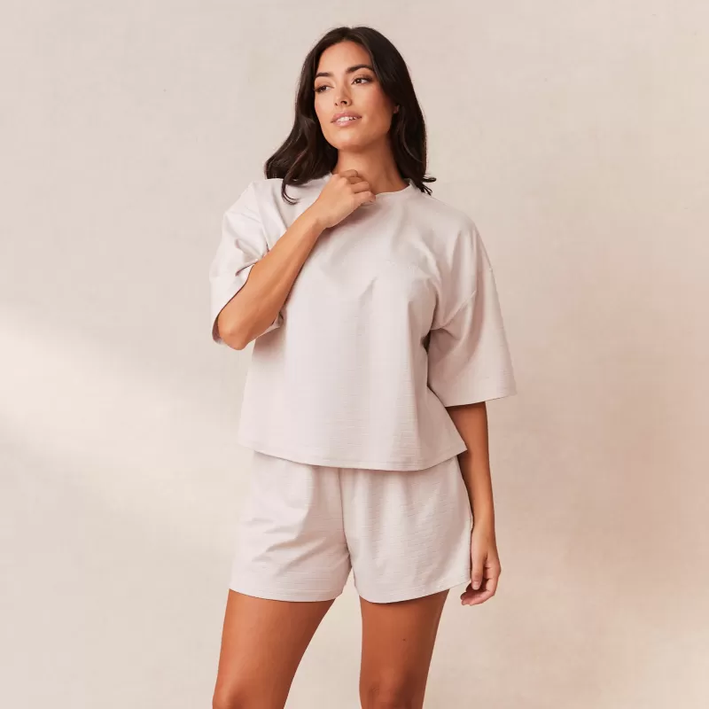 Sale Lounge Underwear Classic Fleece Oversized Schlafanzug Oberteil - Crèmefarben