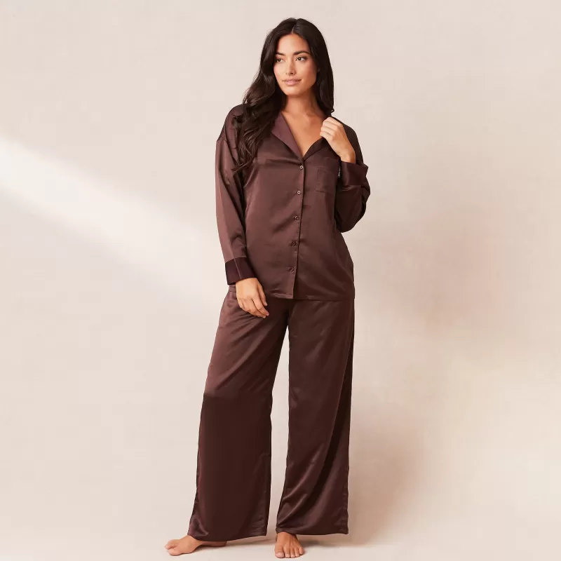 Best Sale Lounge Underwear Classic Satin Pyjama Hose - Schokolade