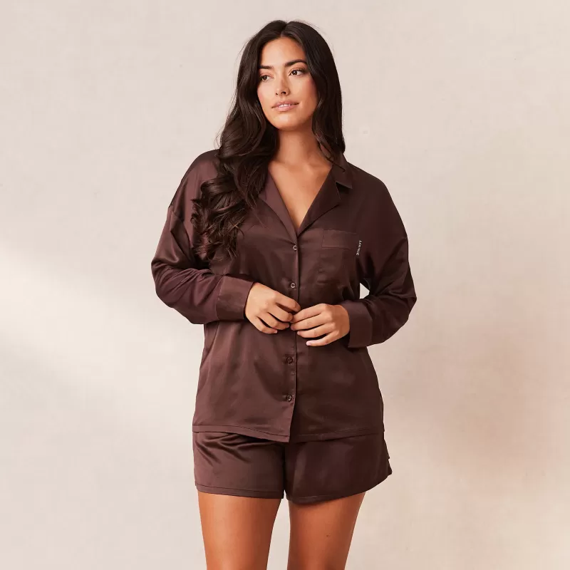 Shop Lounge Underwear Classic Satin Pyjama Shirt - Schokolade