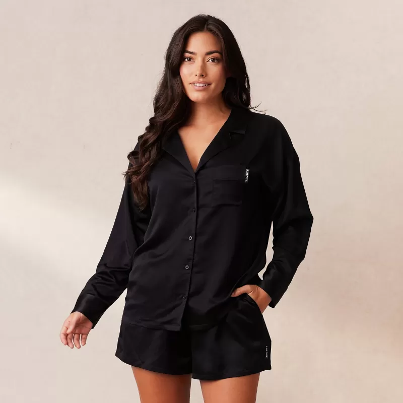 Sale Lounge Underwear Classic Satin Pyjama Shirt - Schwarz