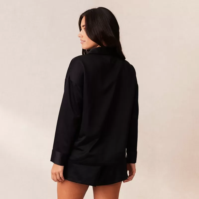 Sale Lounge Underwear Classic Satin Pyjama Shirt - Schwarz