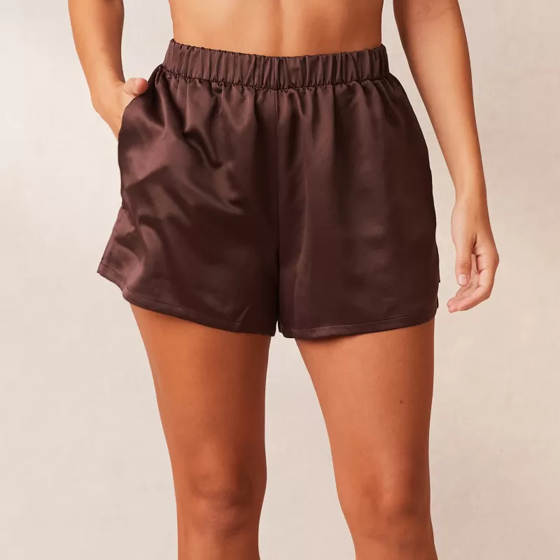 Discount Lounge Underwear Classic Satin Pyjama Shorts - Schokolade