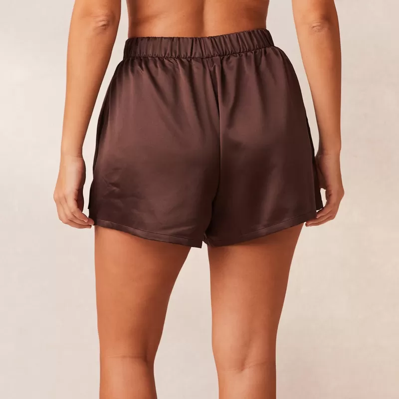 Discount Lounge Underwear Classic Satin Pyjama Shorts - Schokolade