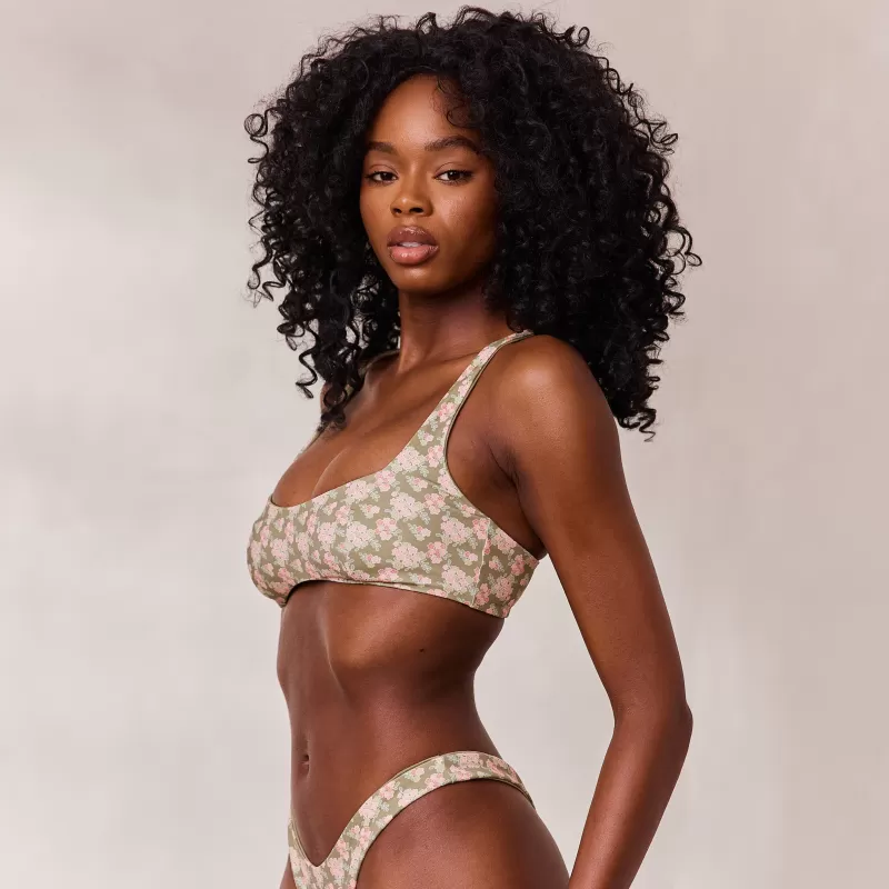 Shop Lounge Underwear Doppelseitiges Plunge Bikini-Oberteil - Grün/Floral Grün/Floral