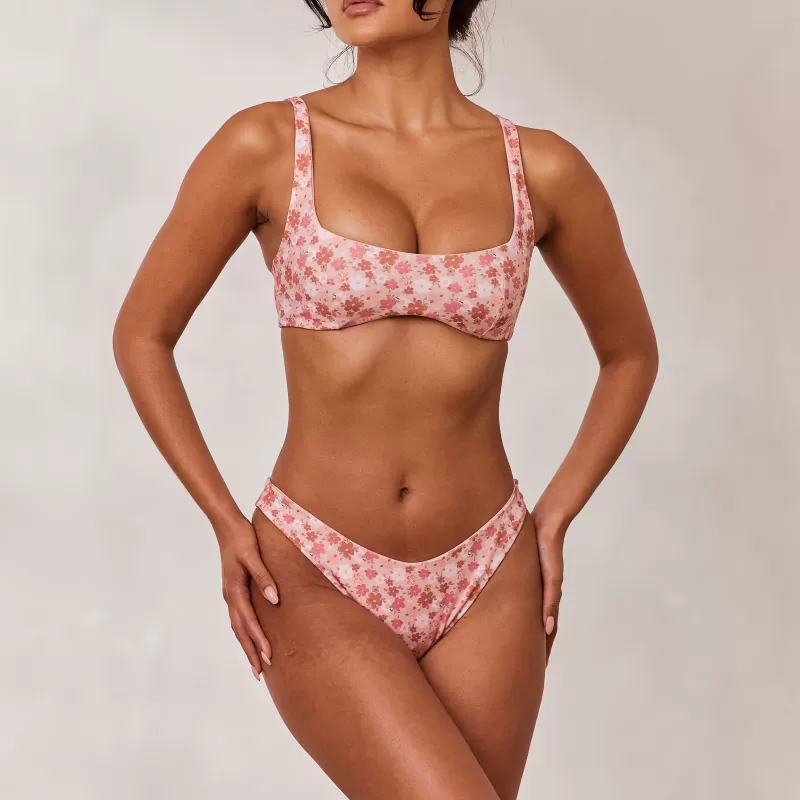 Best Sale Lounge Underwear Doppelseitiges Plunge Bikini-Oberteil - Rosa/Floral Rosa/Floral