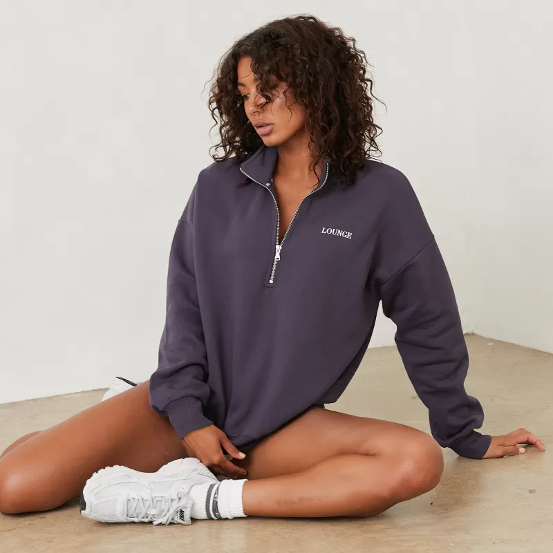 Flash Sale Lounge Underwear Essential Übergrößes Quarter Zip Jumper - Geräuchertes Blau