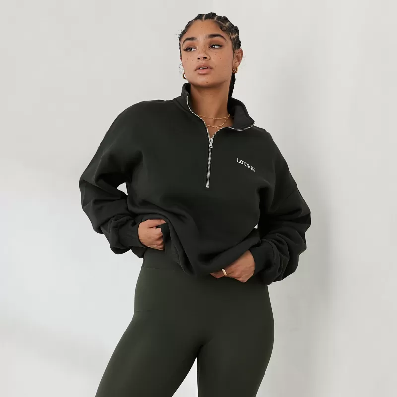 Shop Lounge Underwear Essential Übergrößes Quarter Zip Jumper - Tannengrün