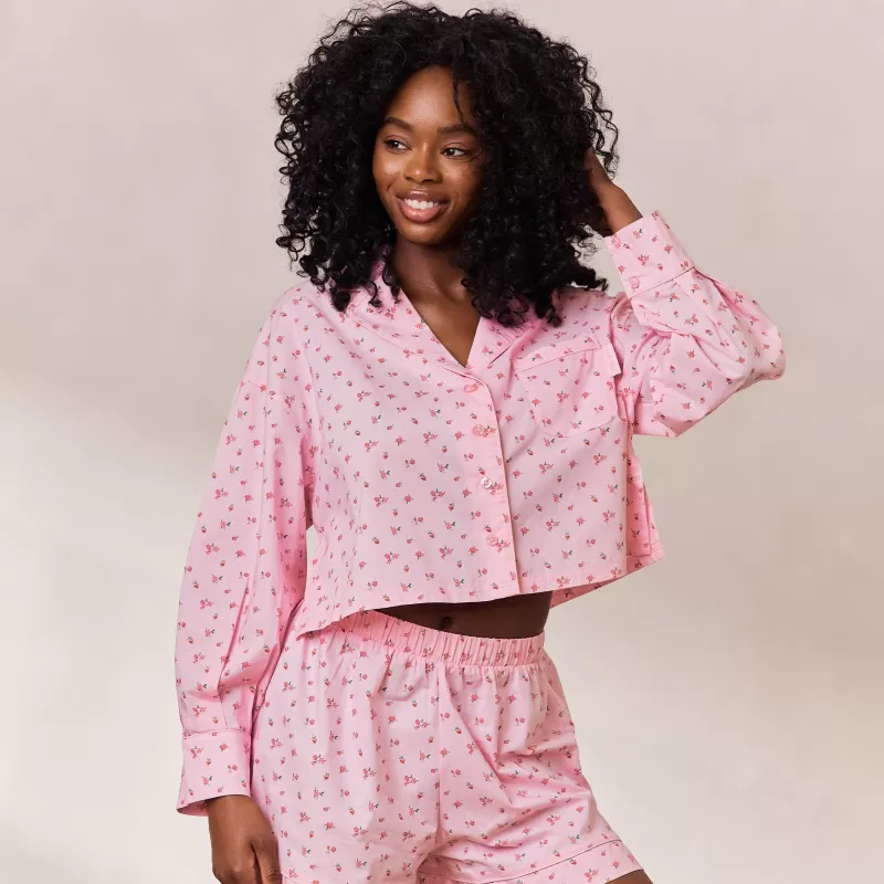 Fashion Lounge Underwear Floral Pyjama Oberteil - Rosa Muster