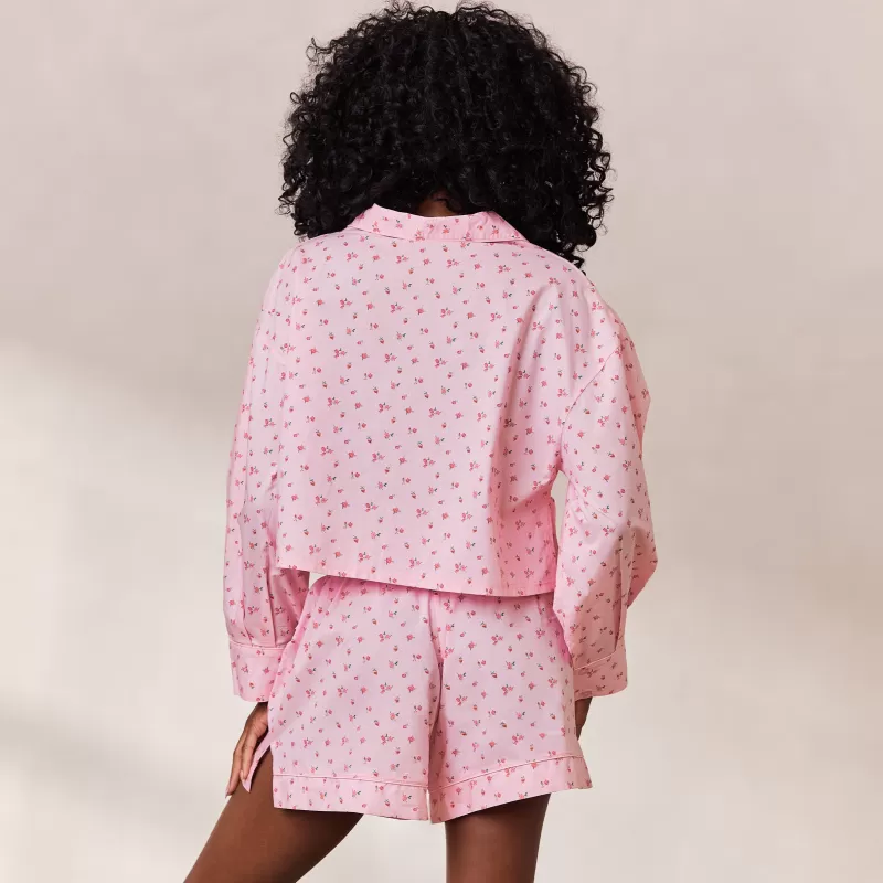 Fashion Lounge Underwear Floral Pyjama Oberteil - Rosa Muster