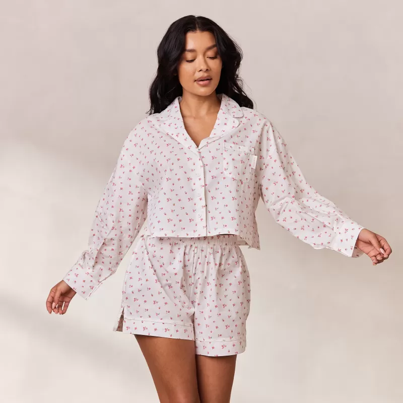 Flash Sale Lounge Underwear Floral Pyjama Oberteil - Weiß Muster