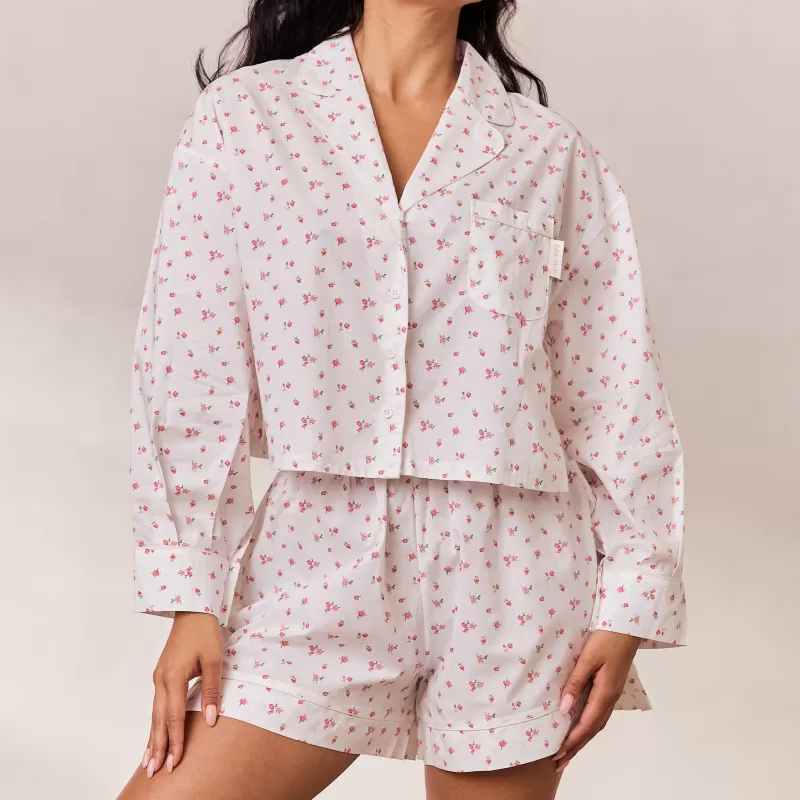 Flash Sale Lounge Underwear Floral Pyjama Oberteil - Weiß Muster