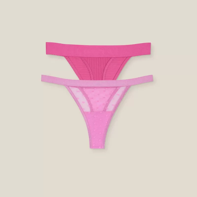 Discount Lounge Underwear Limitierte Edition Love Heart/Bare Mesh String (2er Pack) - Rosa