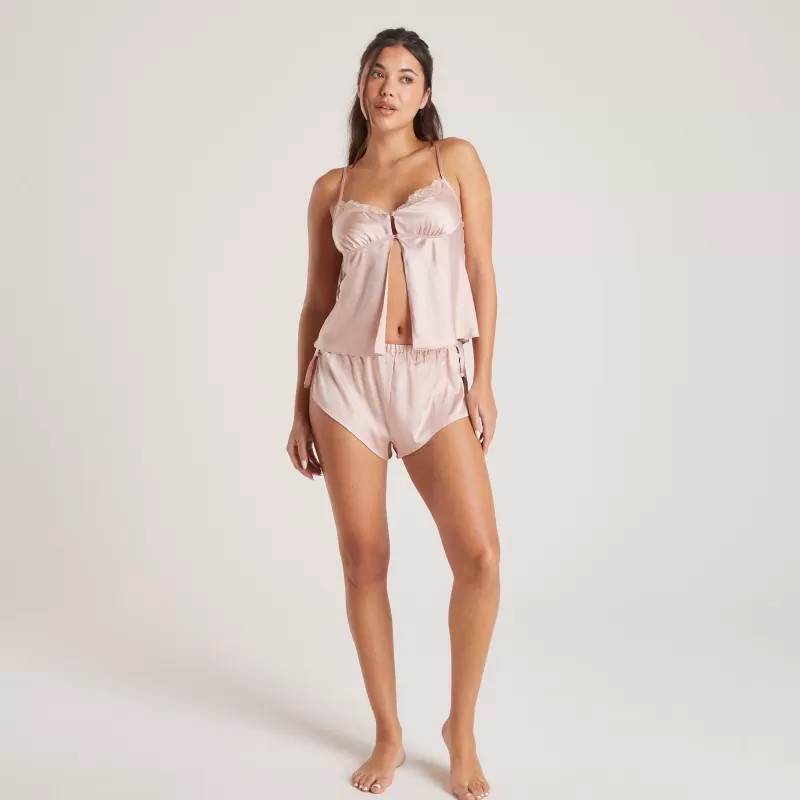 Outlet Lounge Underwear Mini Satin Schleife Pyjama-Shorts - Zartrosa