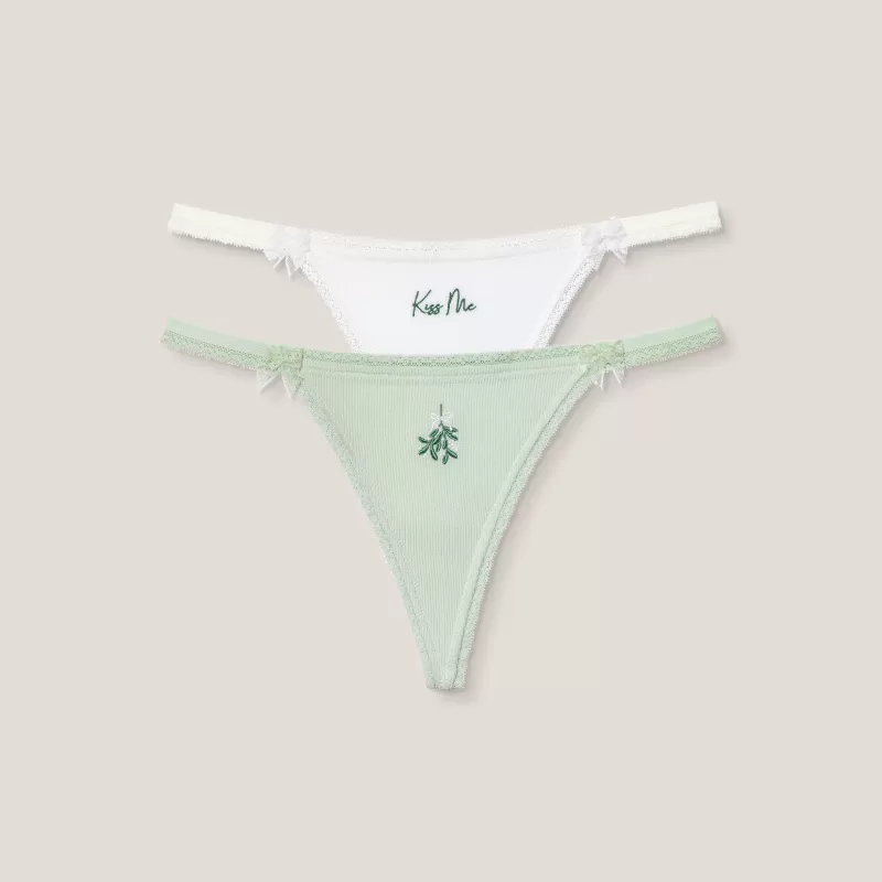 Clearance Lounge Underwear Mistel G-Strings (2er-Pack) - Grün/Weiß Grün/Weiß