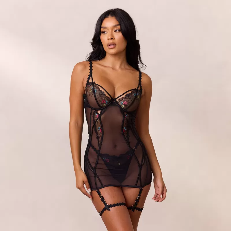 Clearance Lounge Underwear Nadia Korsettkleid (Set) - Schwarz