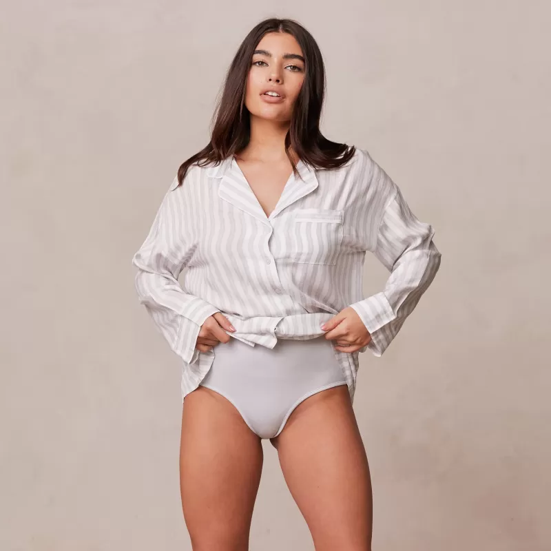 Clearance Lounge Underwear Pinstripe Übergroßes Schlafanzug Shirt - Eisgrau