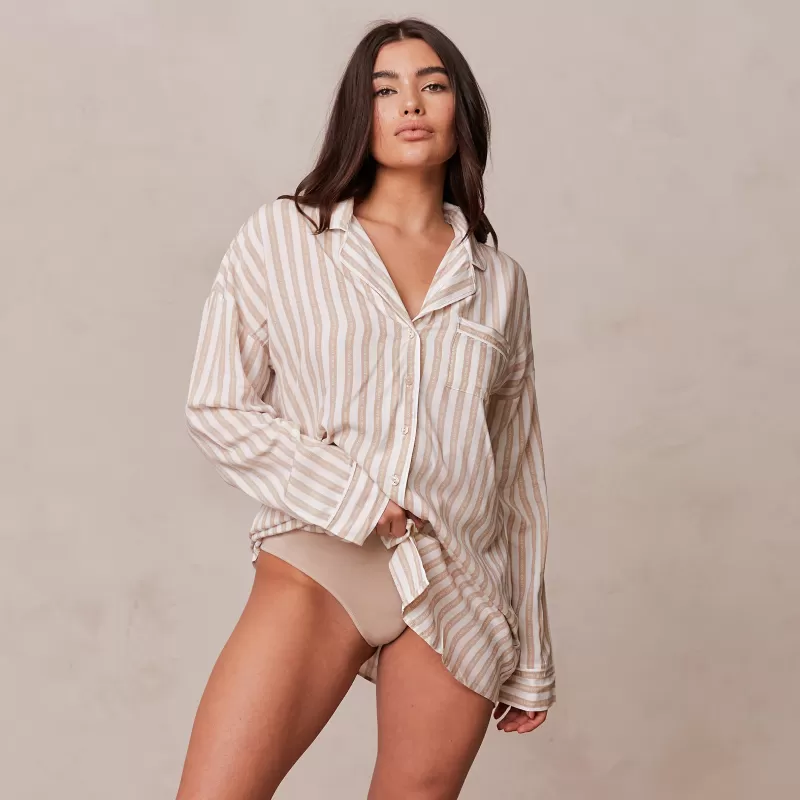 Store Lounge Underwear Pinstripe Schlafanzug Slip - Hellbraun