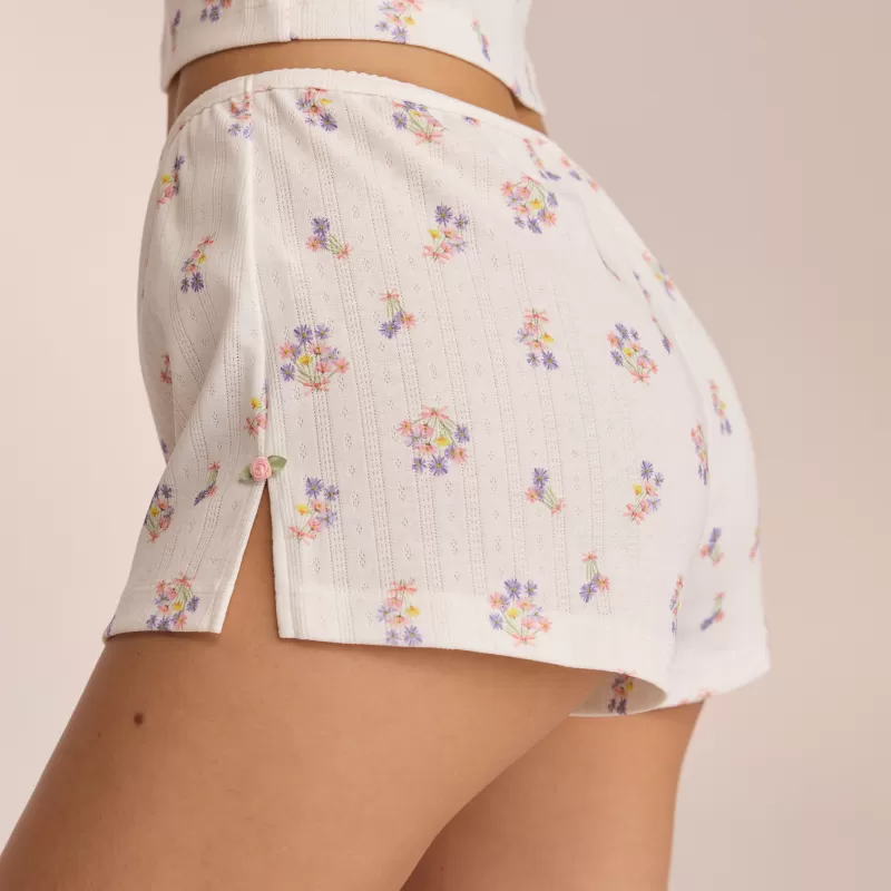 Hot Lounge Underwear Pointelle Pyjamashorts - Florales Weiß