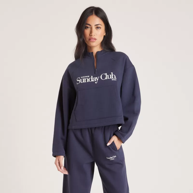 Outlet Lounge Underwear Pullover mit Viertel-Zip - Tintenblau