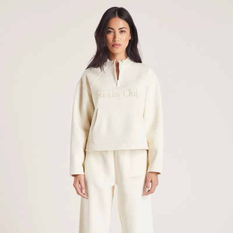 Hot Lounge Underwear Pullover mit Viertel-Zip - Tofu