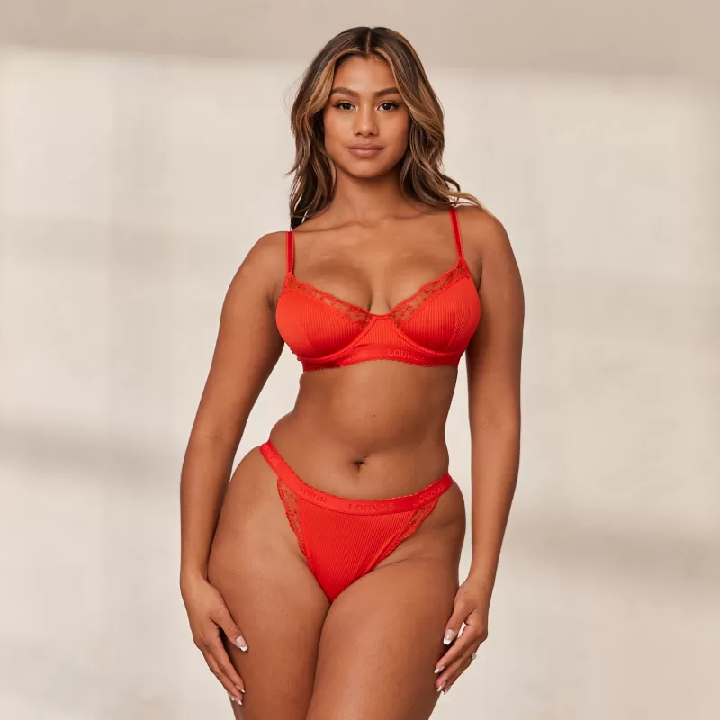 Online Lounge Underwear Ribbed Balcony BH - Rot