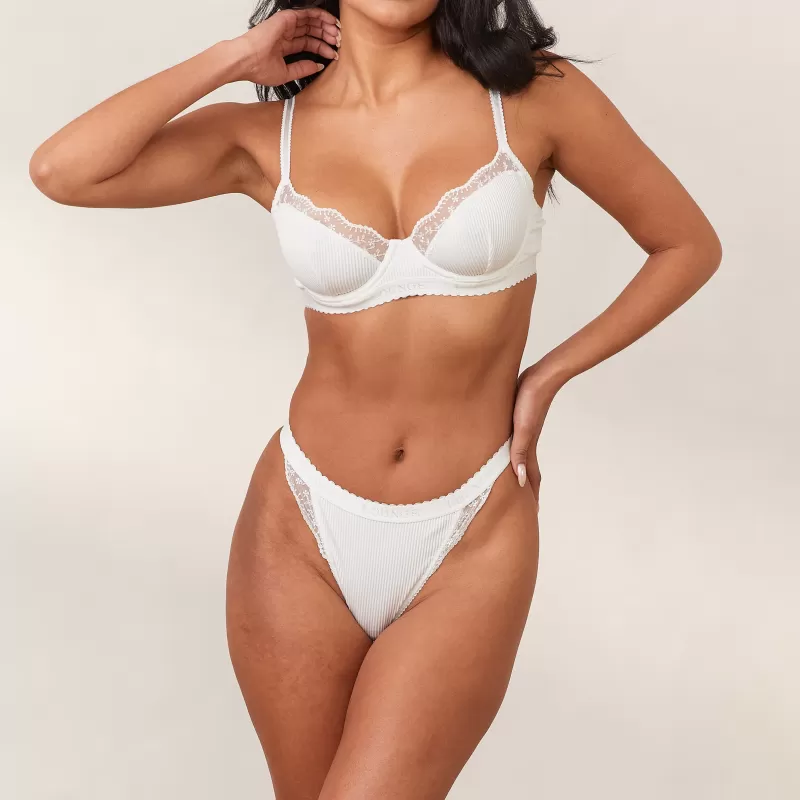 Online Lounge Underwear Ribbed Balcony BH - Weiß