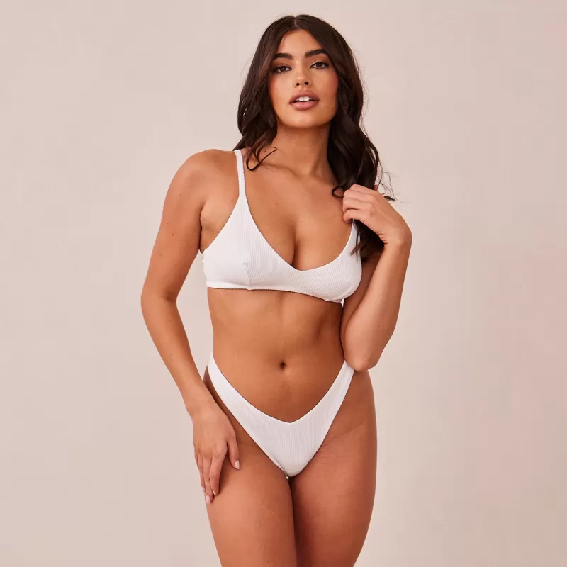 Online Lounge Underwear Ribbed Triangle BH - Weiß