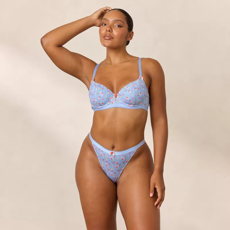 Sale Lounge Underwear Rosebud Gerippter Balcony BH - Florales Blau