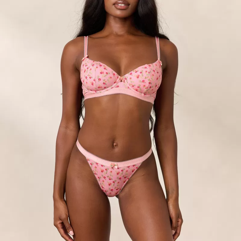 Outlet Lounge Underwear Rosebud Gerippter Balcony BH - Florales Rosa