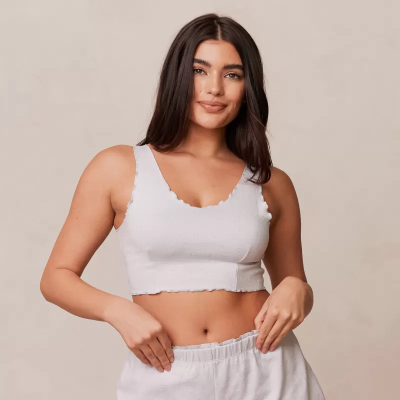 Online Lounge Underwear Ruffle Schlafanzug Oberteil - Eisgrau