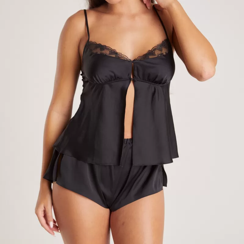 Outlet Lounge Underwear Satin Schleife Pyjama-Cami - Schwarz