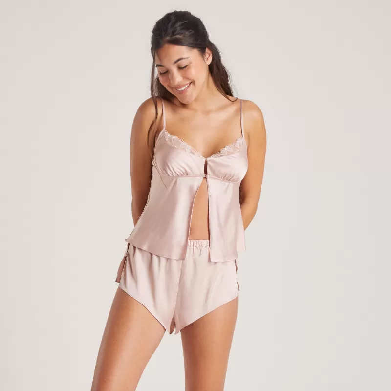 Online Lounge Underwear Satin Schleife Pyjama-Cami - Zartrosa