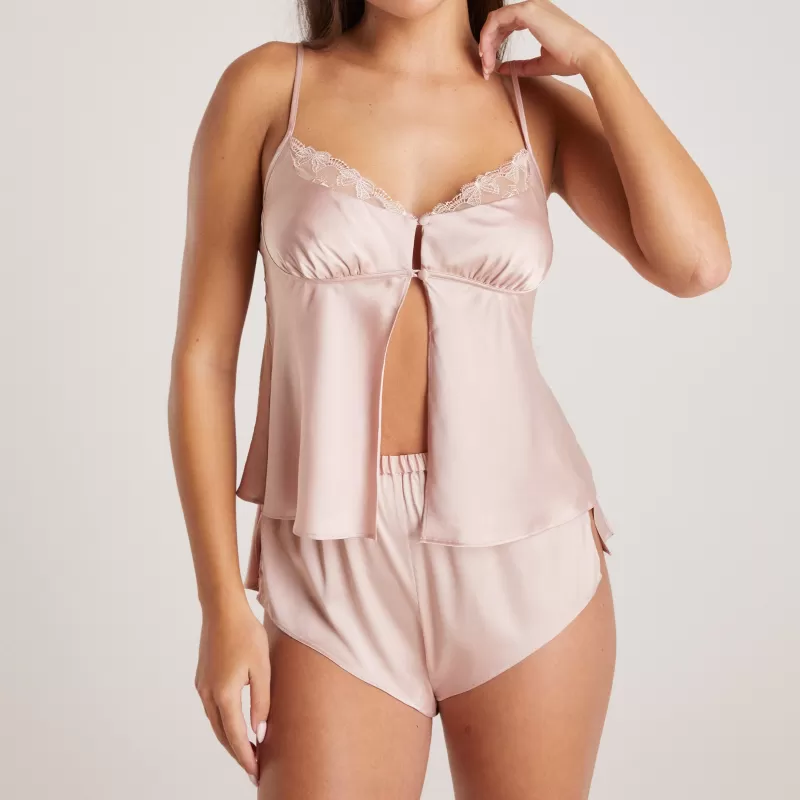 Online Lounge Underwear Satin Schleife Pyjama-Cami - Zartrosa