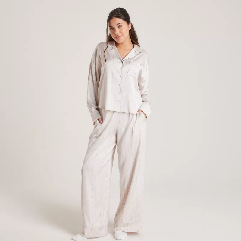 Online Lounge Underwear Satin Schleife Pyjama-Hemd - Perlmutt