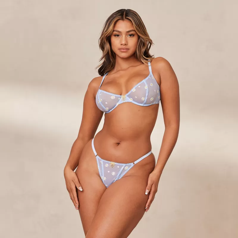 Outlet Lounge Underwear Sheer Floral Balcony BH - Blau