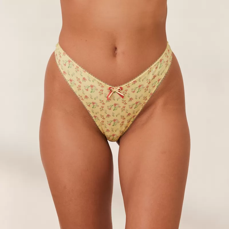 New Lounge Underwear Sweet G-string - Florales Zitronengelb Lemon Floral