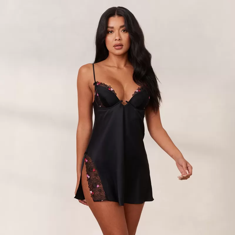 Online Lounge Underwear Zalia Slip Dress (Set) - Schwarz